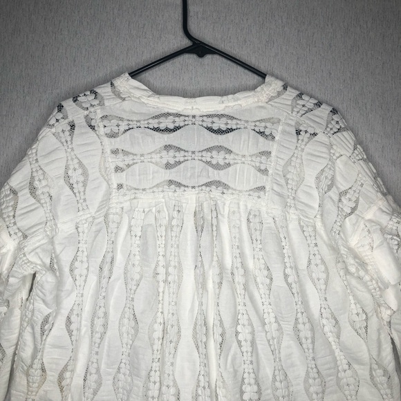 NWT Free People Candy Shop Tunic Womens M Ivory V-Neck Semi Sheer Ruffle Slouchy - Picture 11 of 15